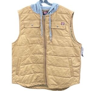 Wrangler Workwear Mens 3XL Tan Quilted Hooded Puffer Vest Full Zip Brown New